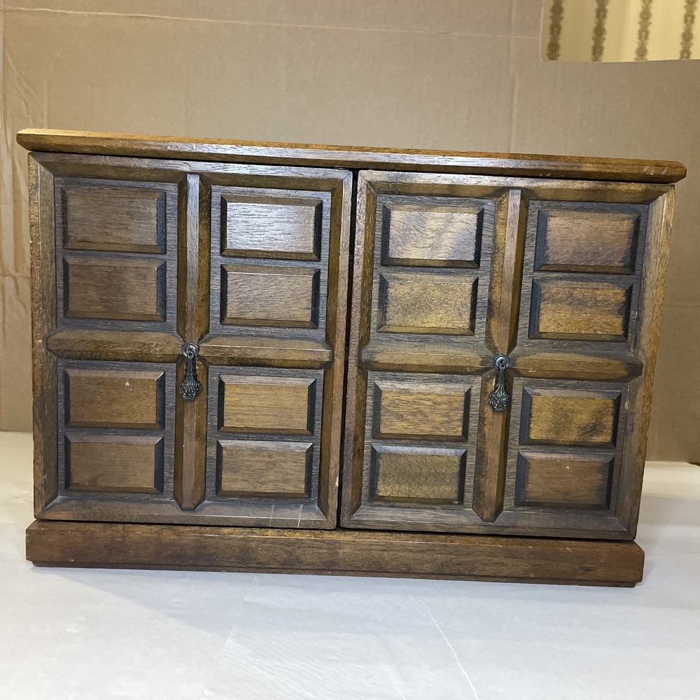 Large Wooden Chest Jewelry Box, Swing Open Doors, 6 Drawers, Mele Japan Carved